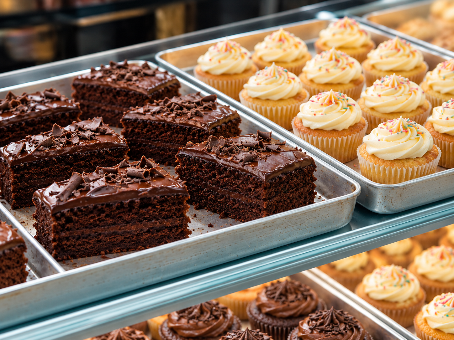 Chocolate cake slices and cupcakes — illustrative category image