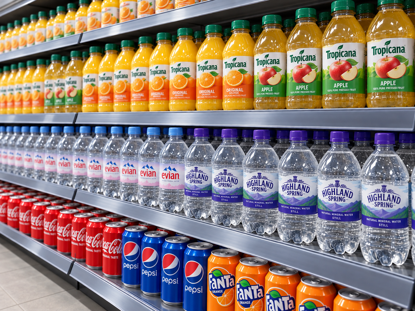 Branded juices, water and soft drinks — illustrative category image
