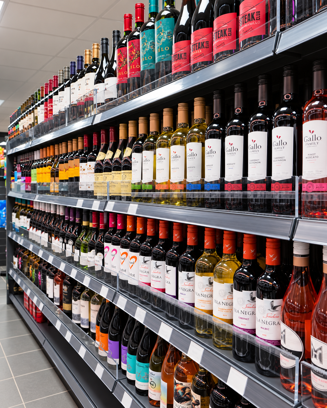 Wine shelves at Nova Food Centre
