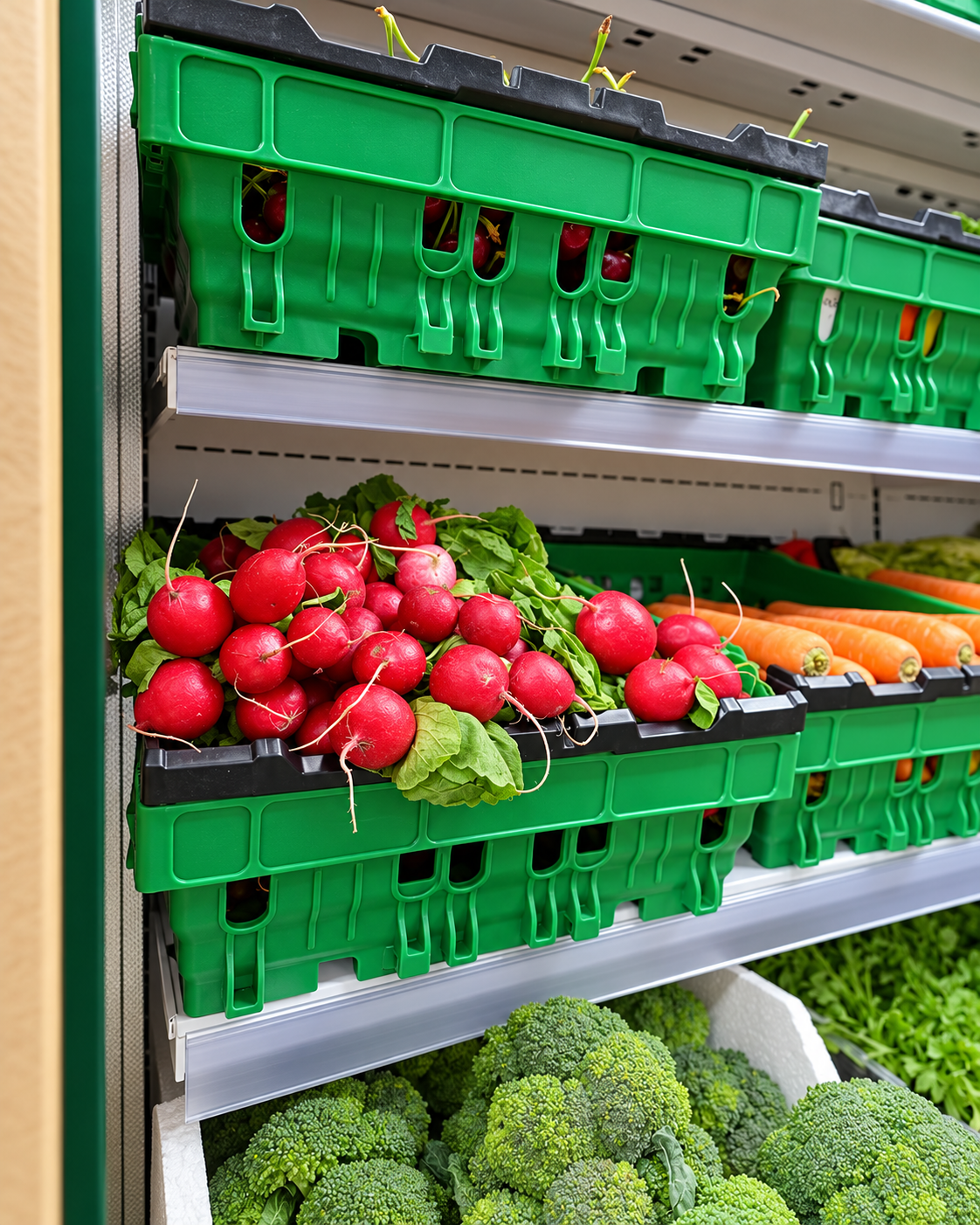 Fresh radishes, carrots and broccoli at Nova Food Centre
