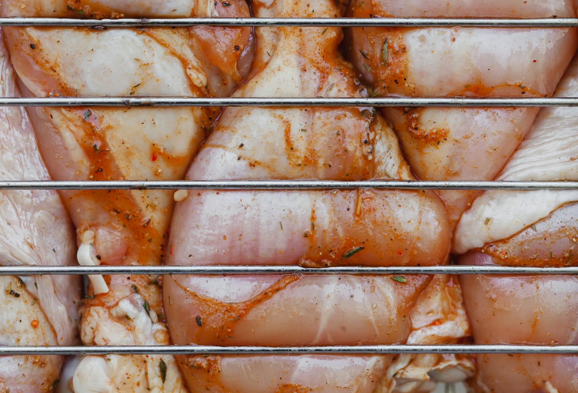 Seasoned marinated meat cuts close-up for social media